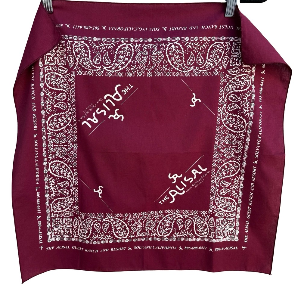 Alisal Ranch Resort Bandana Burgundy Paisley Solvang California Santa Ynez Scarf - Picture 7 of 8